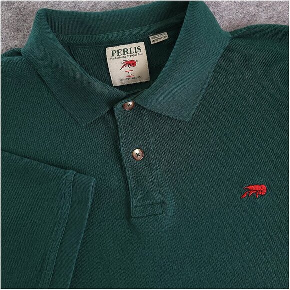 Perlis Other - PERLIS Mens Large Green Short Sleeve Crawfish Polo Shirt Peruvian Cotton